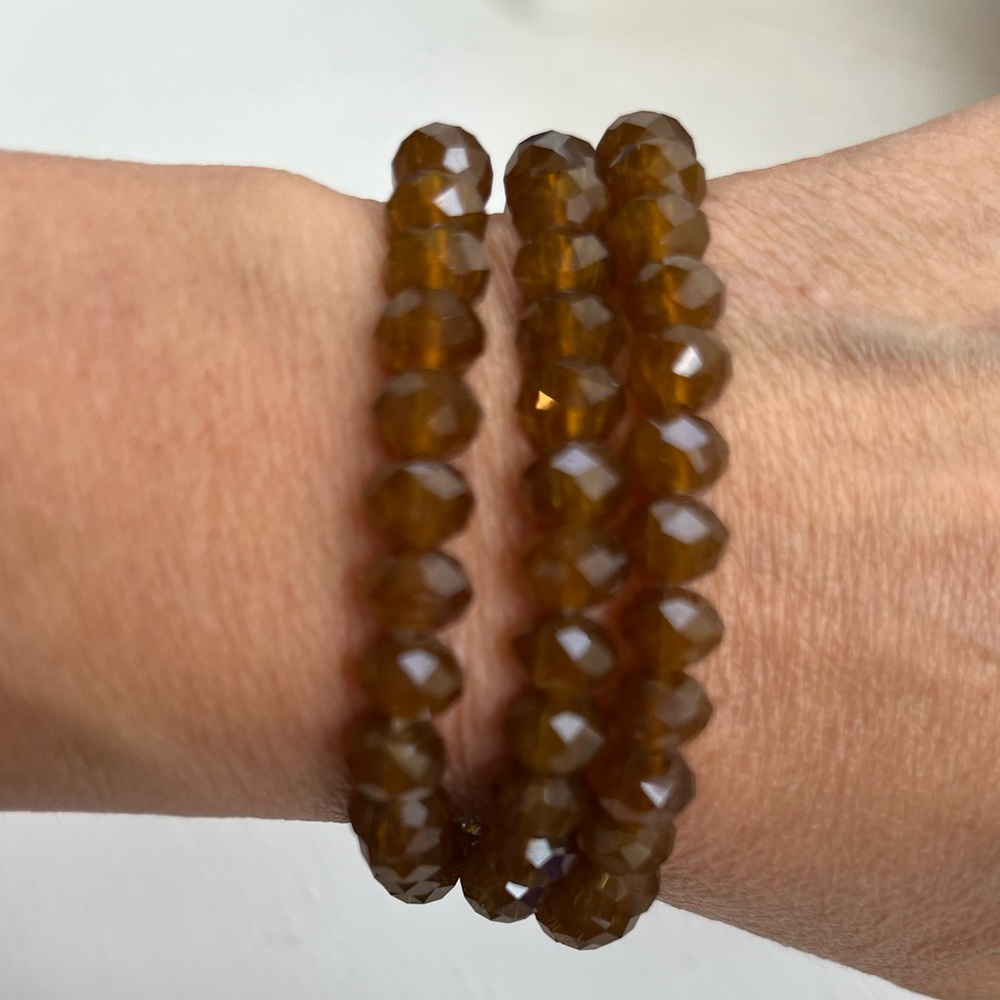 Amber crystal Beaded bracelets.  Stretch.  Set of 3!